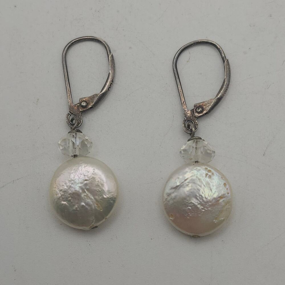 Sterling Silver Iridescent Coated Glass Drop Dangle Earrings Faceted Accent